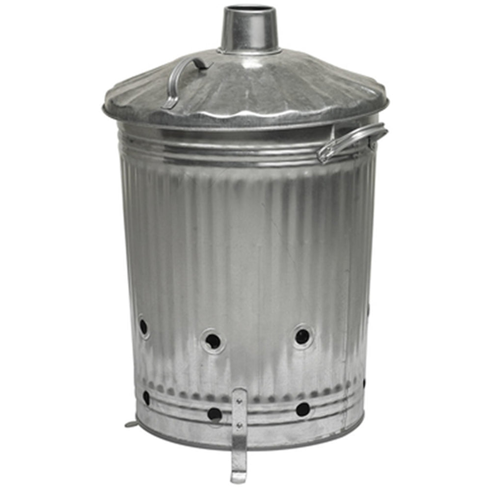 Galvanised Incinerator Bin With Chimney Lid